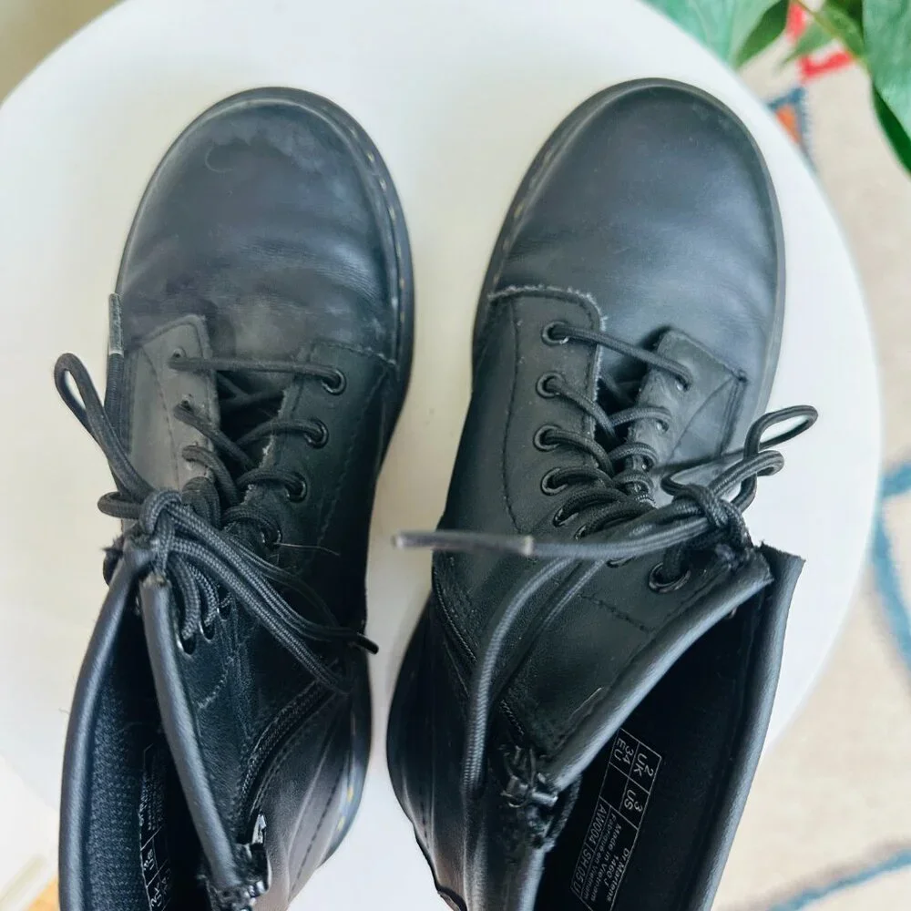 Dr Martens 1460 J Boots Youth Size 3 Black Leather Lace Up Side Zip